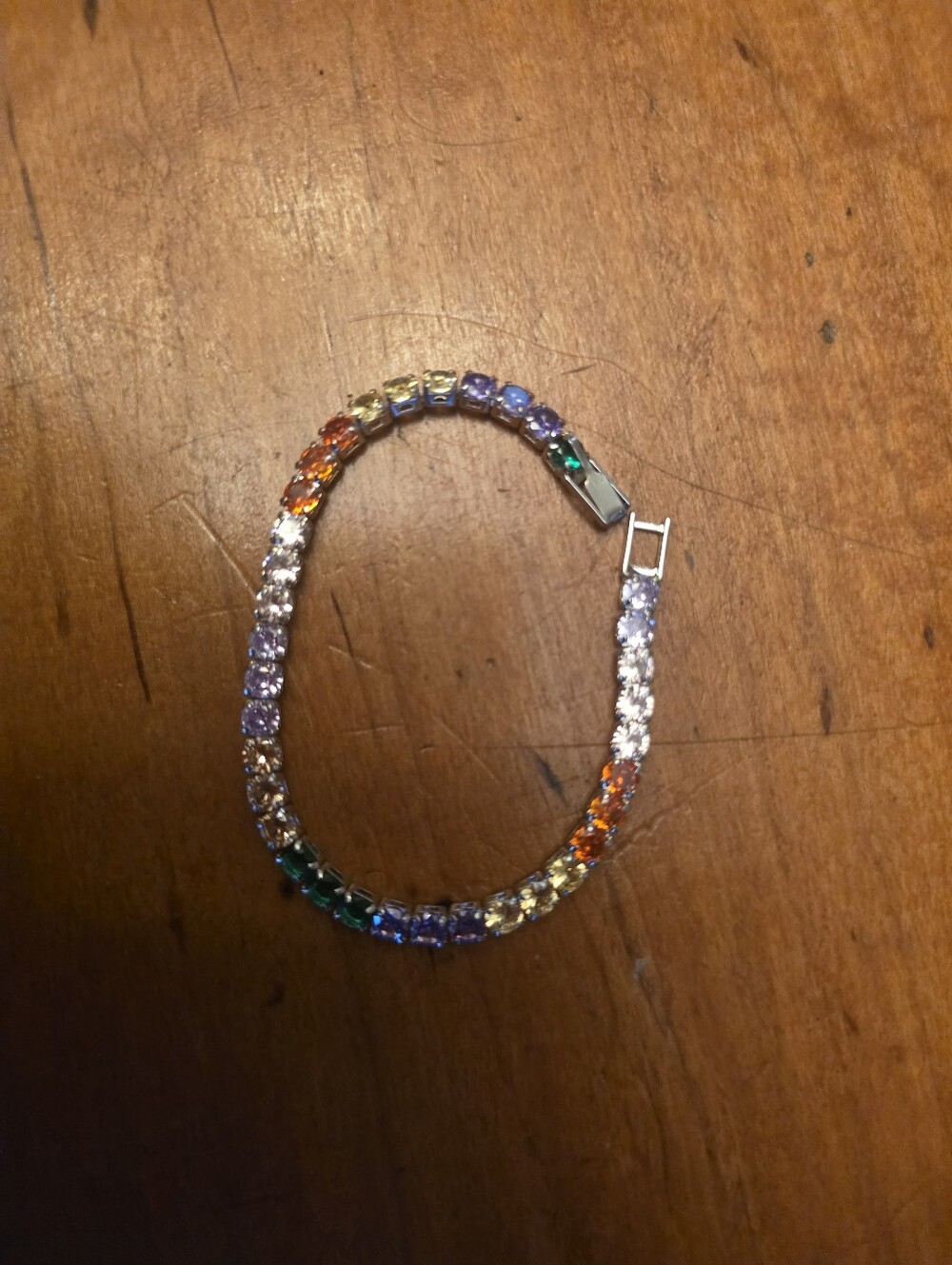 Tennis Bracelet In Silver Tone & Colorful Gemstone